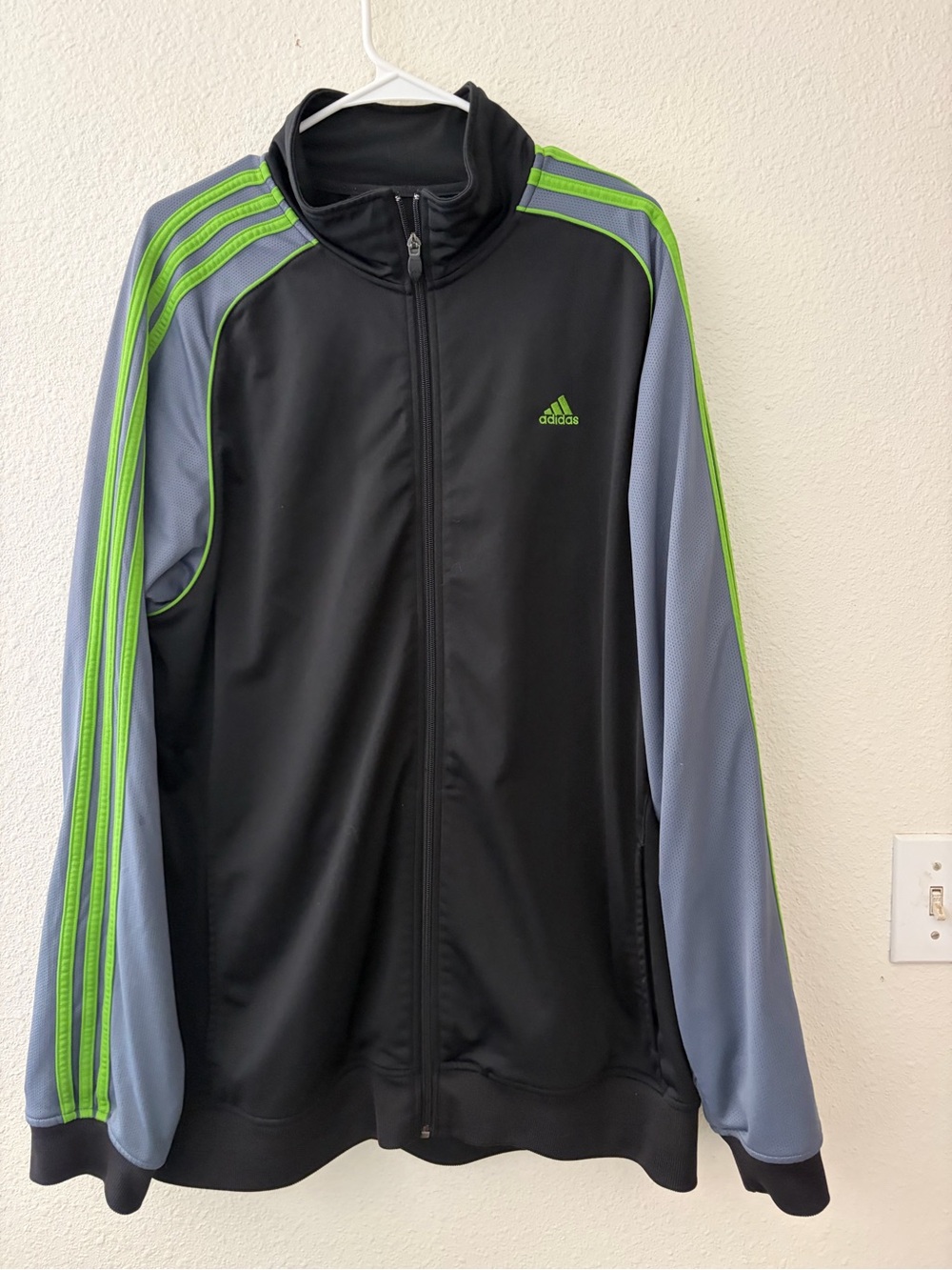 Adidas Men's A3 Coaches Track Jacket XL Black Grey Lime Green Stripes and Logo